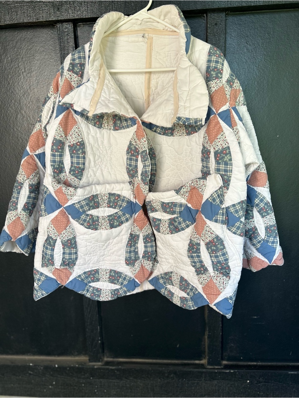 Vintage Quilt Quilted Patchwork Jacket Coat with pockets in Double Ring Pattern - Picture 1 of 8